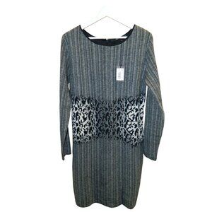 Hugo Boss Womens Wool Angora Blend Dress With Lace Detail Size XL Leopard Gray